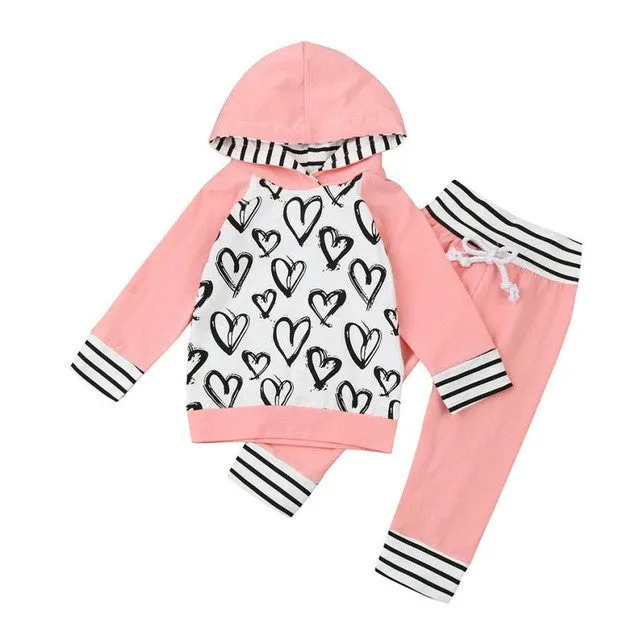 2 Piece Queen of Hearts Baby Girl Hoodie and Pants Set