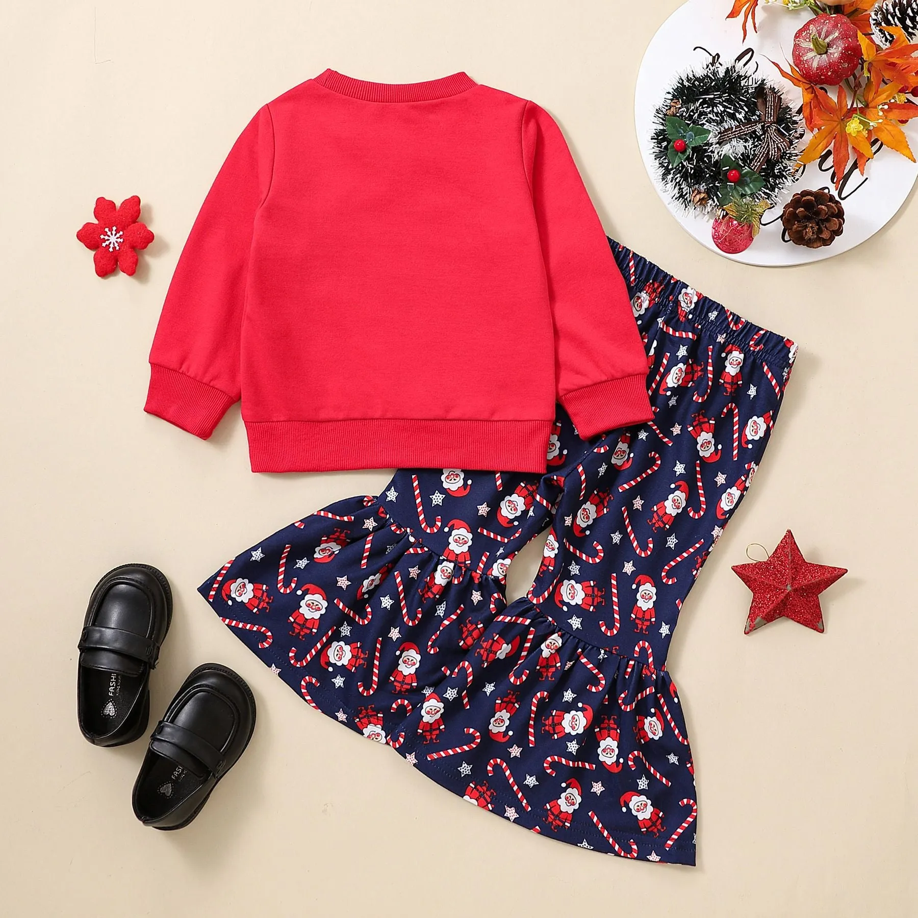 2 Pieces Set Baby Kid Girls Christmas Letters Cartoon Print Tops And Pants Wholesale 23101520