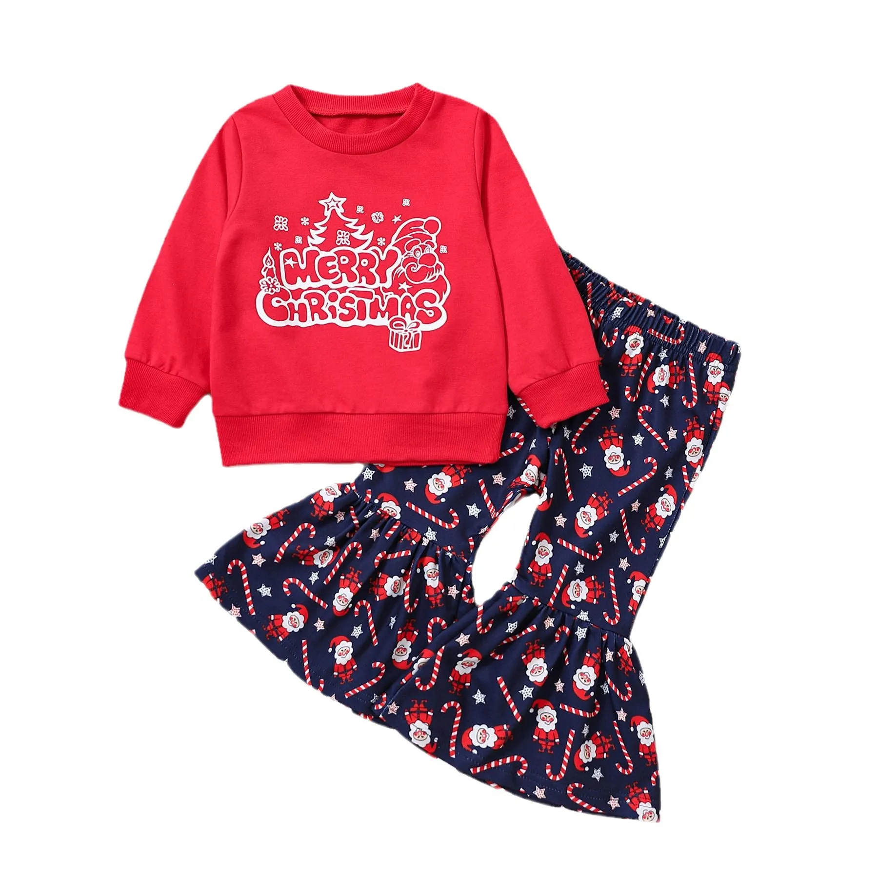 2 Pieces Set Baby Kid Girls Christmas Letters Cartoon Print Tops And Pants Wholesale 23101520