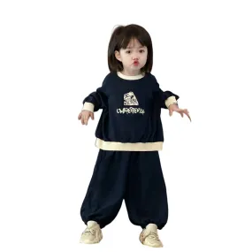 2 Pieces Set Baby Kid Unisex Letters Cartoon Tops And Solid Color Pants