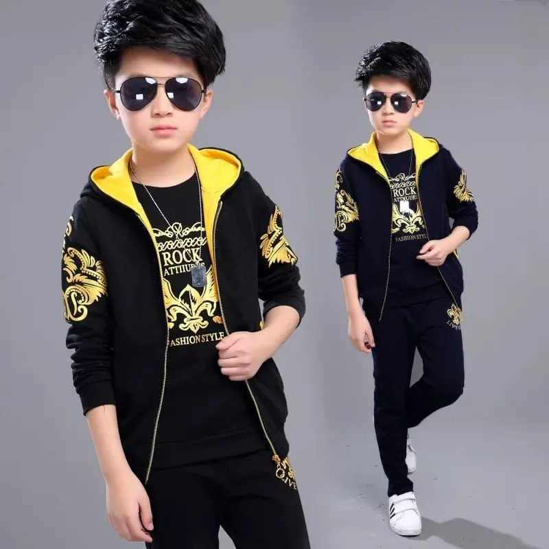 3PC ZIPPER TRACKSUITE(FLEECE) HOODIE   SWEAT SHIRT   TROUSER  Colors: Black  ,size ;11 -12 years