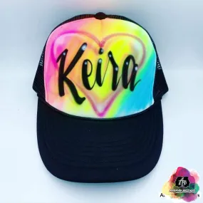 Airbrush Name With Heart Hat Design