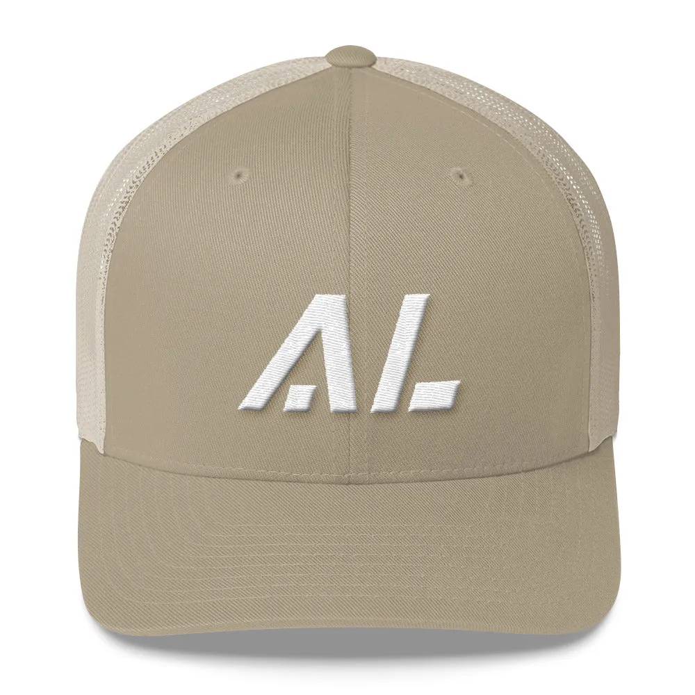 Alabama - Mesh Back Trucker Cap - White Embroidery - AL - Many Hat Color Options Available