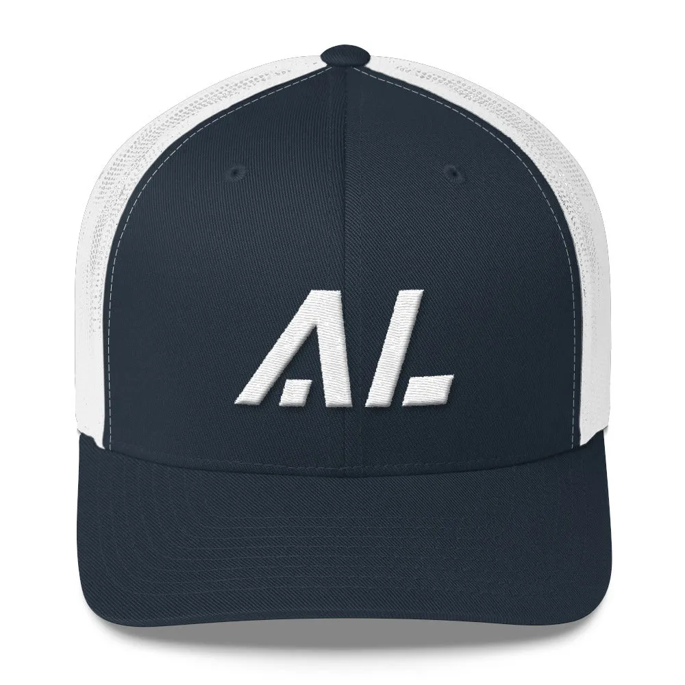 Alabama - Mesh Back Trucker Cap - White Embroidery - AL - Many Hat Color Options Available