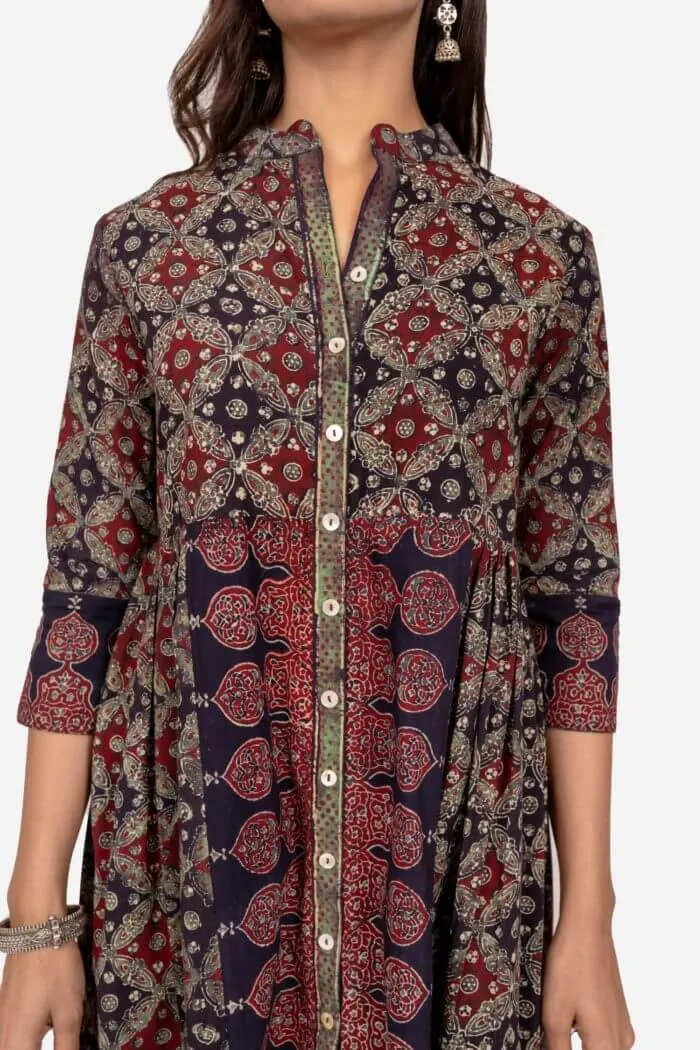 Black And Maroon Front Open Kurta