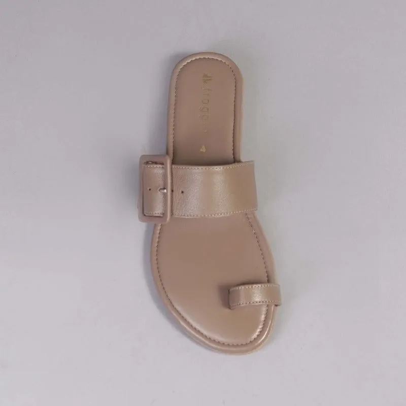 Buckle Strap Flat Sandals in Stone - 12521