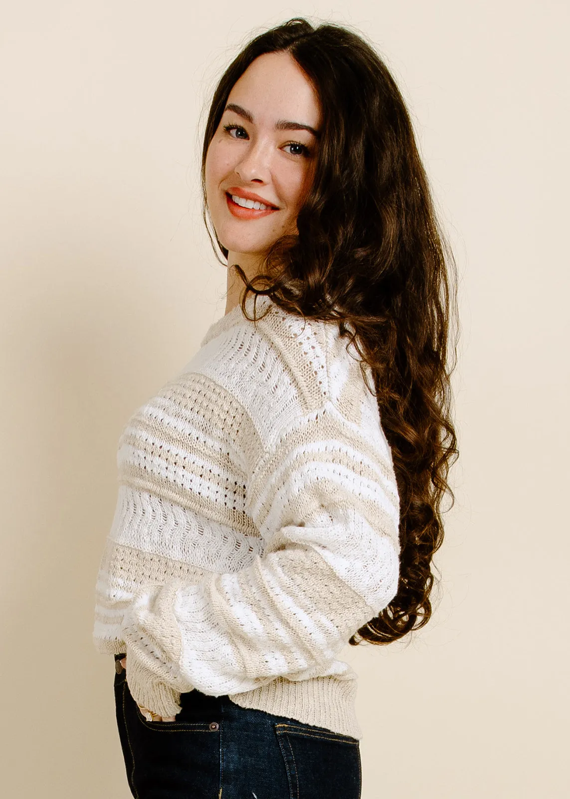 Coralie Striped Pullover - Ivory/Taupe