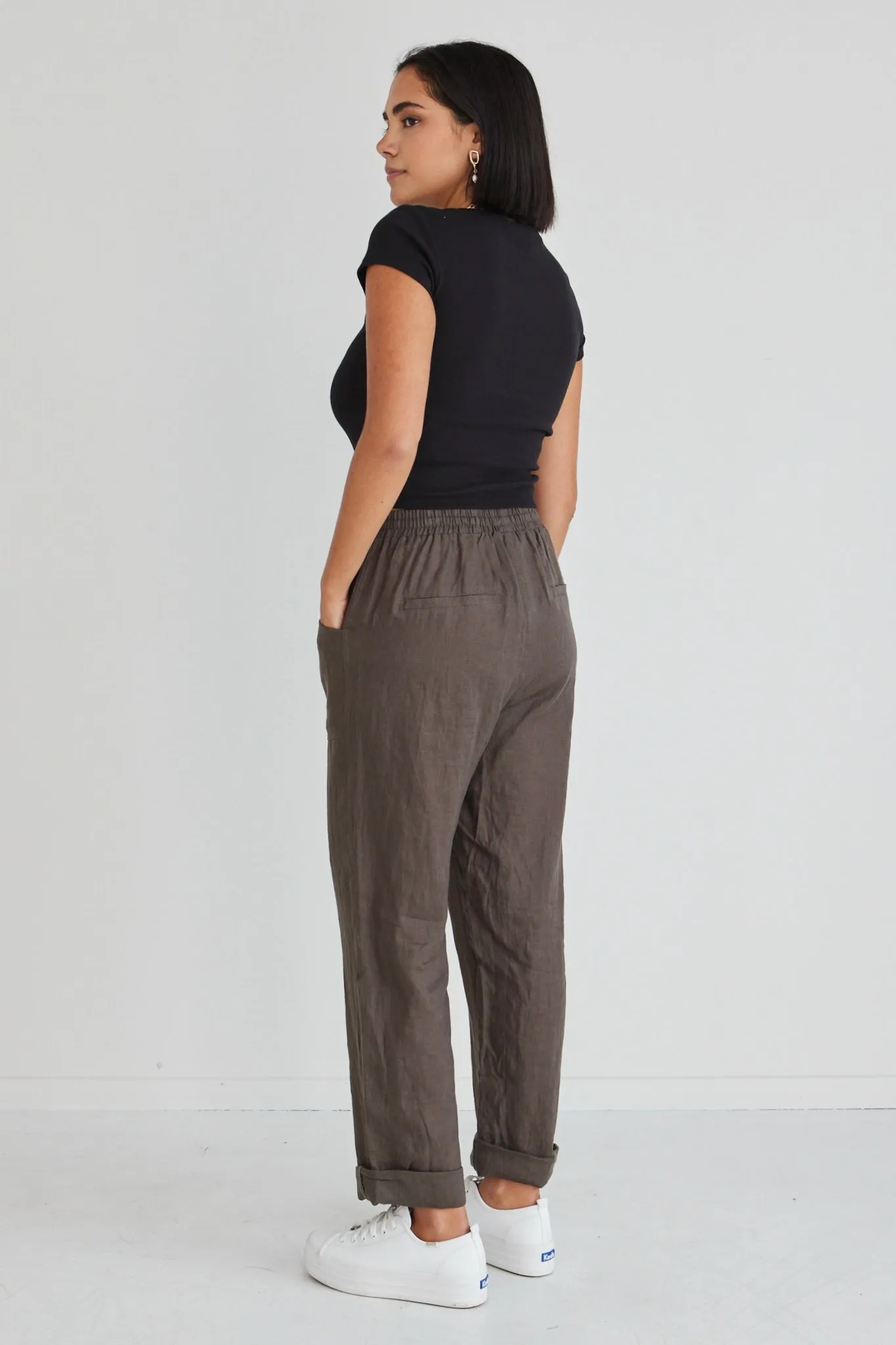 Cruise Dark Olive Linen Tapered Jogger