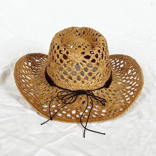 Cutout Visor Roll-Brim Western Cowboy Straw Hat 15251387C