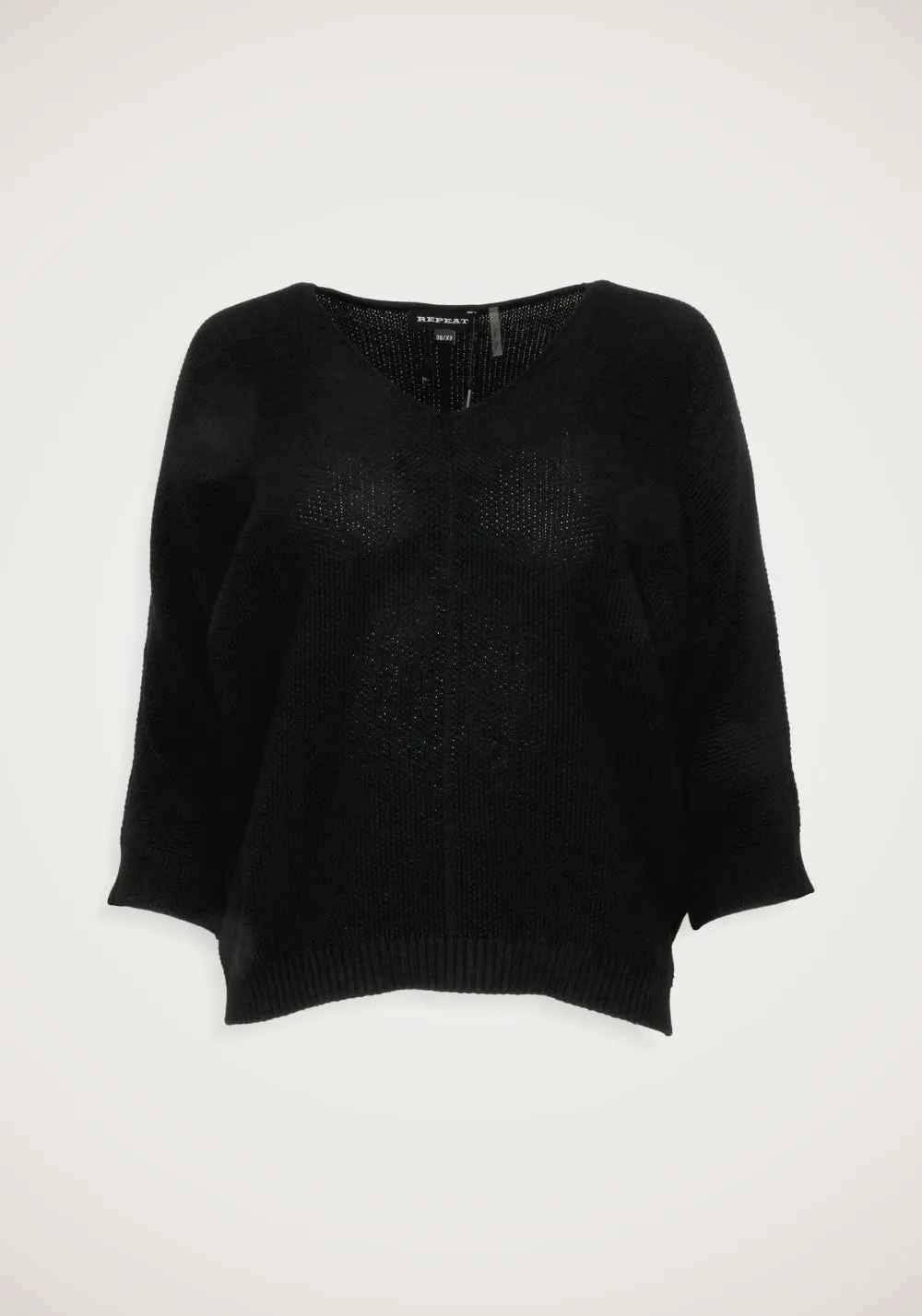 ELBOW SLEEVE V-NECK PULLOVER (BLACK) - REPEAT