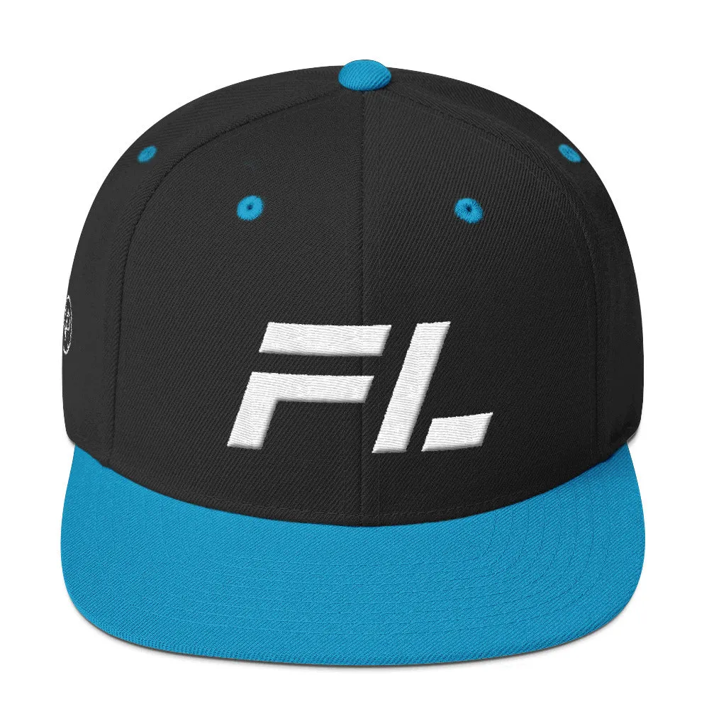 Florida - Flat Brim Hat - White Embroidery - FL - Many Hat Color Options Available