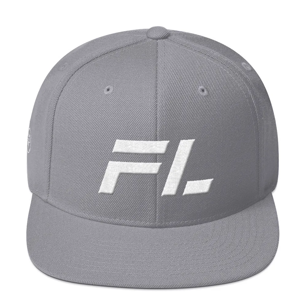 Florida - Flat Brim Hat - White Embroidery - FL - Many Hat Color Options Available