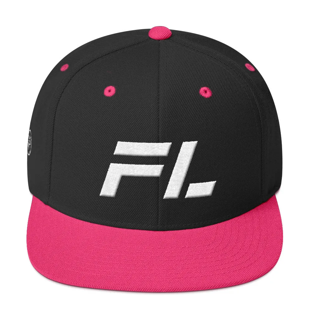 Florida - Flat Brim Hat - White Embroidery - FL - Many Hat Color Options Available