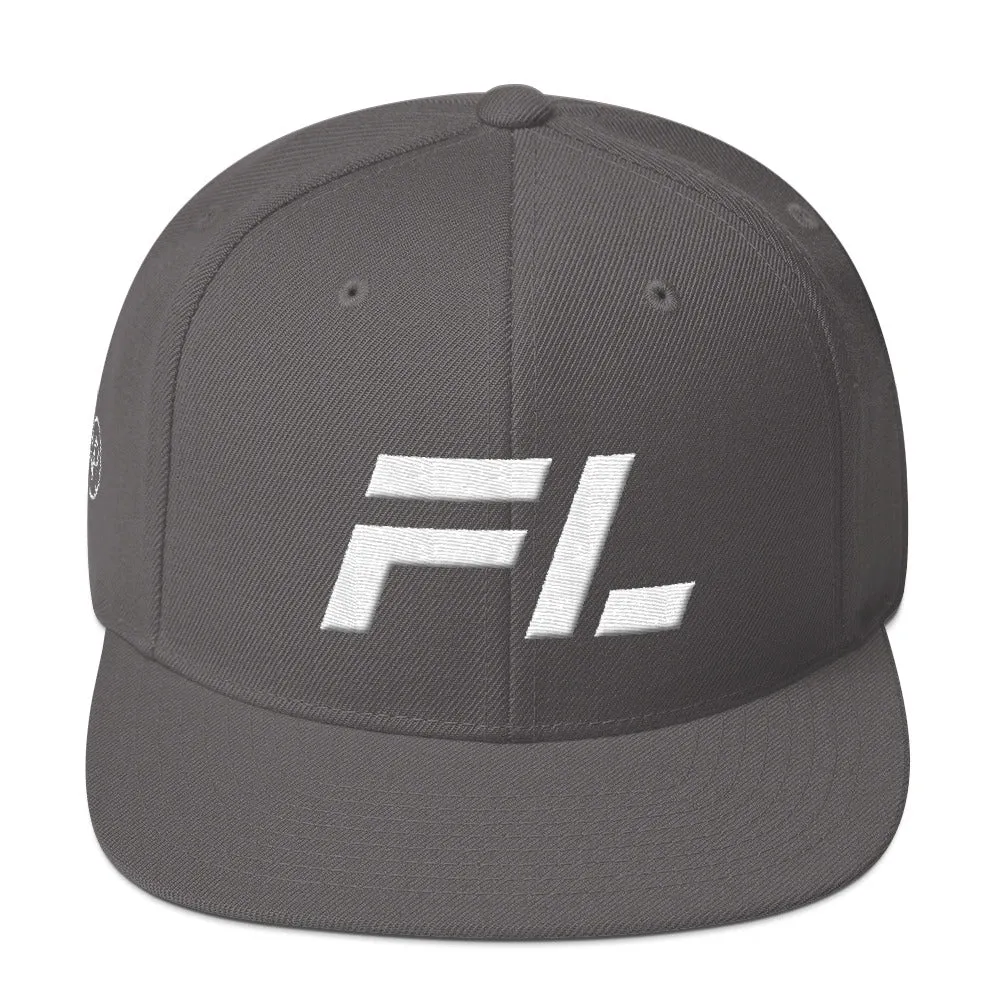 Florida - Flat Brim Hat - White Embroidery - FL - Many Hat Color Options Available