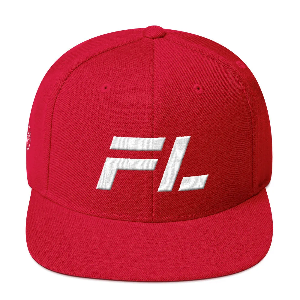 Florida - Flat Brim Hat - White Embroidery - FL - Many Hat Color Options Available