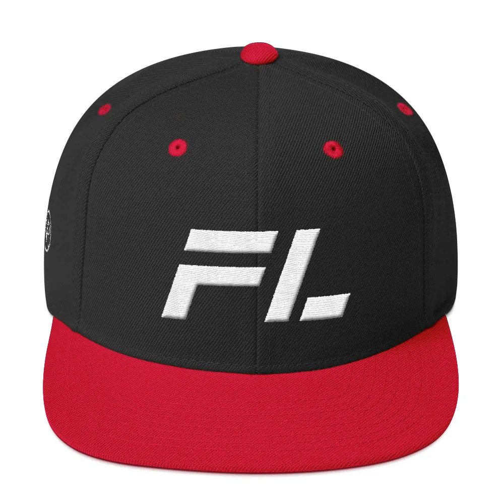 Florida - Flat Brim Hat - White Embroidery - FL - Many Hat Color Options Available