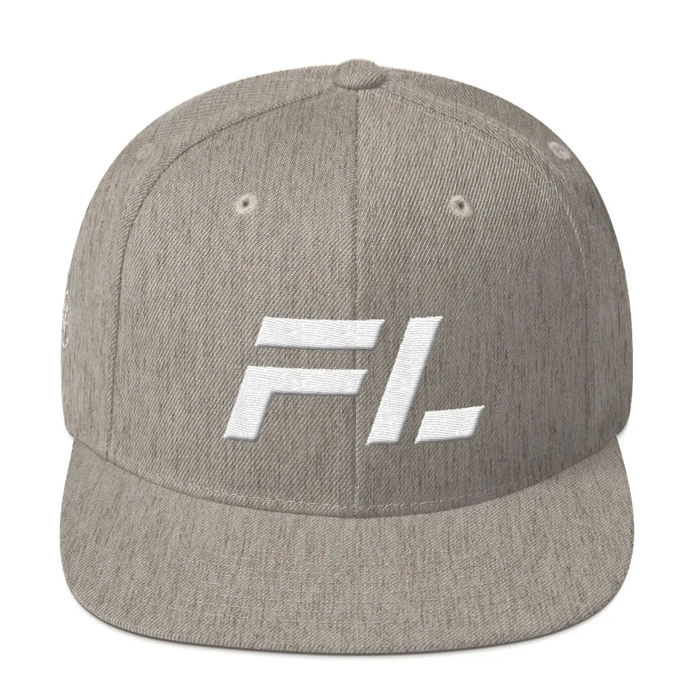 Florida - Flat Brim Hat - White Embroidery - FL - Many Hat Color Options Available