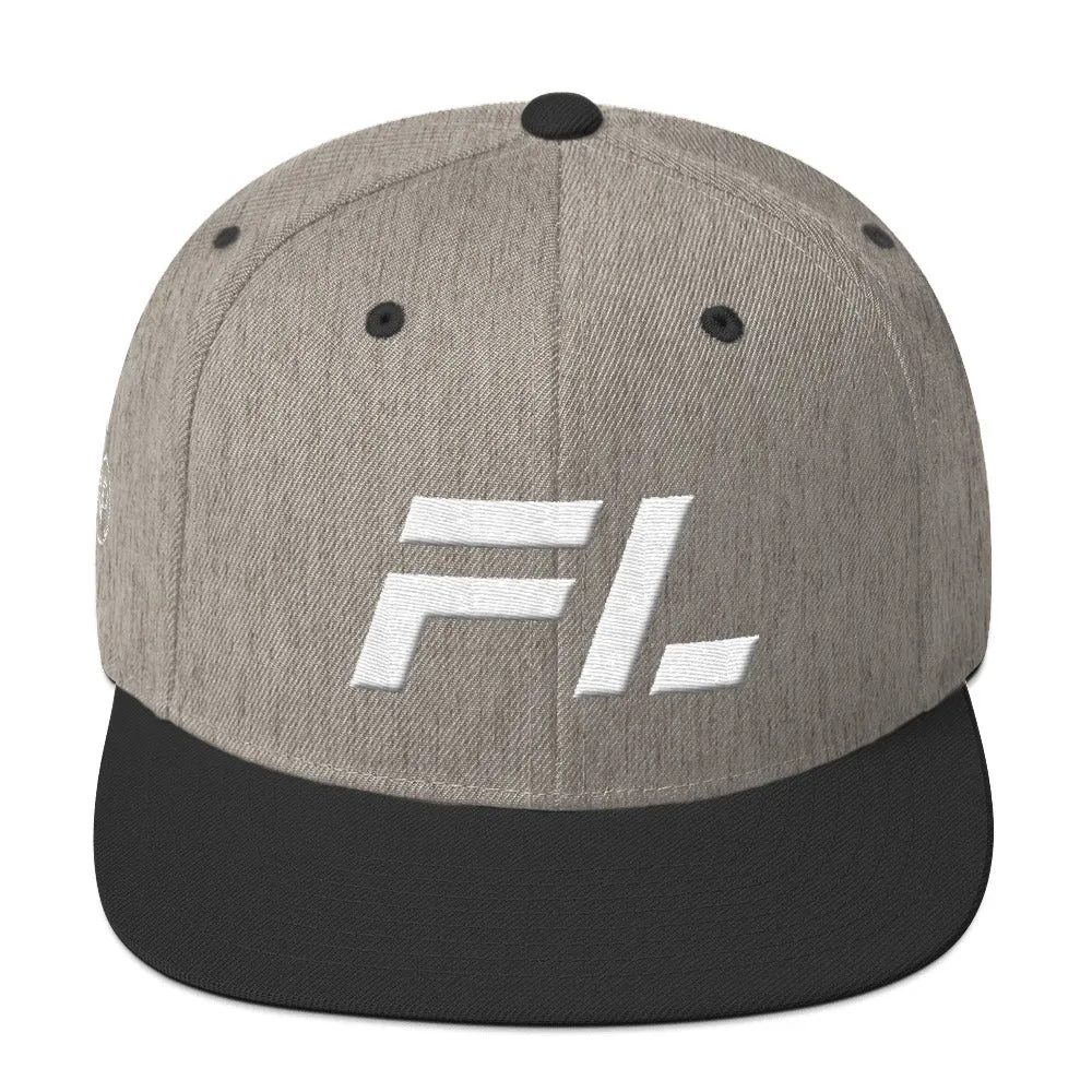 Florida - Flat Brim Hat - White Embroidery - FL - Many Hat Color Options Available