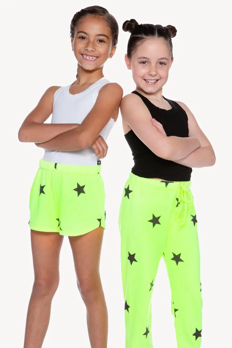 French Terry Cozy Sweatpant - Neon Lemon Lime Stars