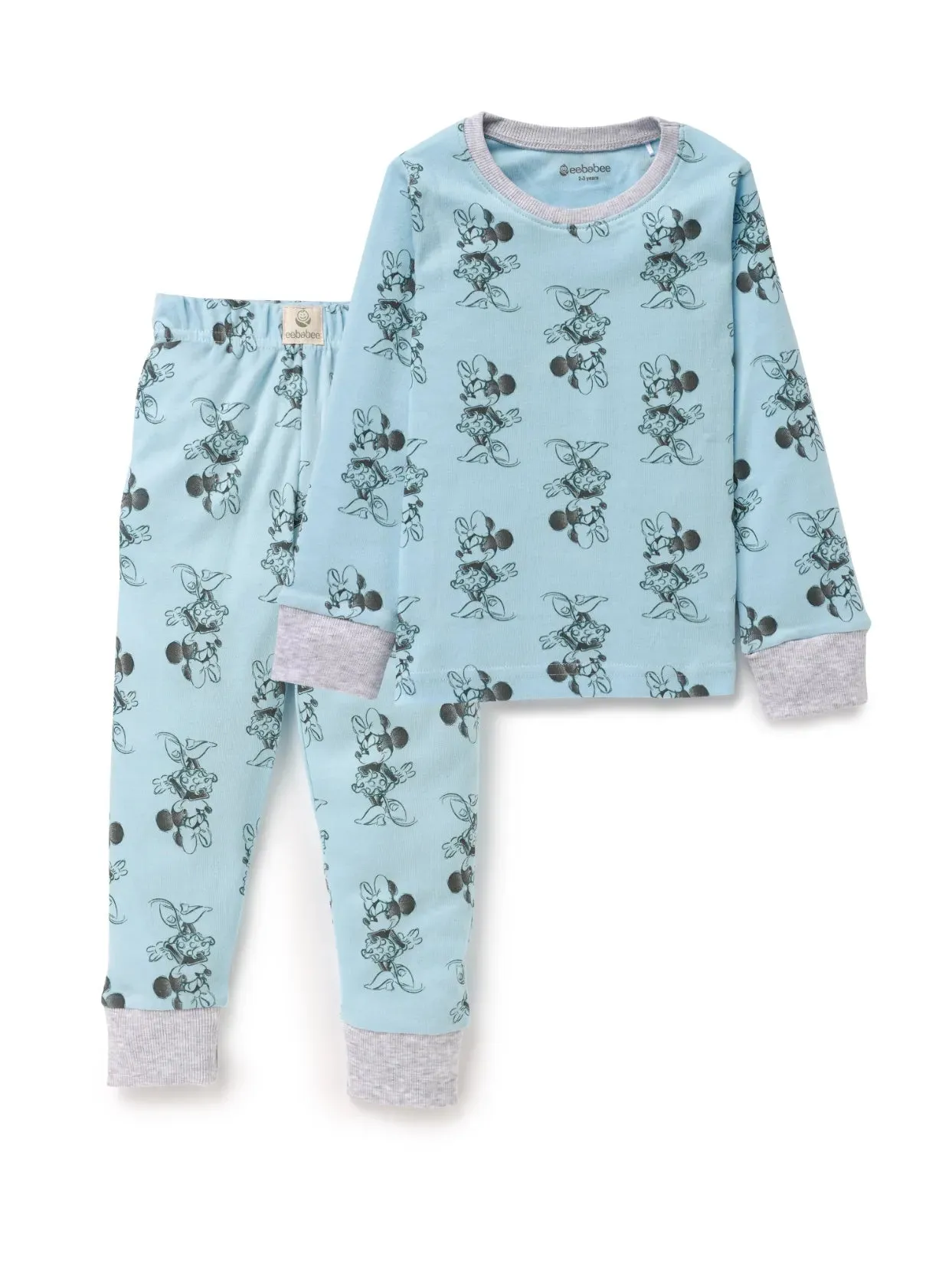 Full sleeve black graphic pattern in cyan pajama set for baby