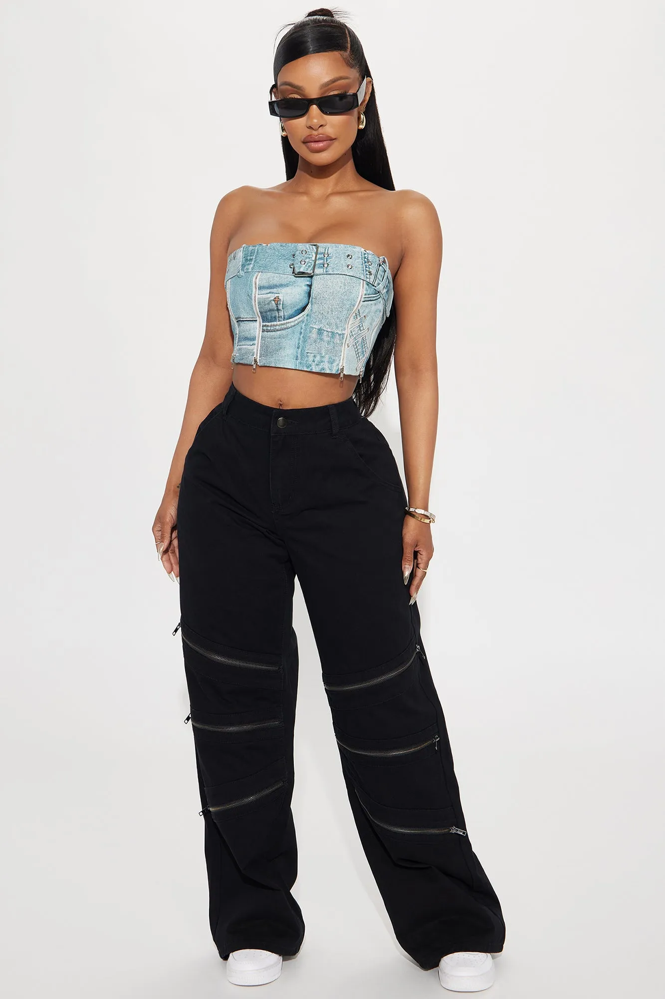 Got Me Zippered Wide Leg Pant - Black