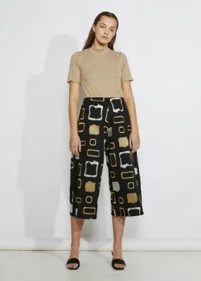 HEAVY METAL CULOTTES [ Gold, Silver Patterned Embroidery On Black Cotton ]