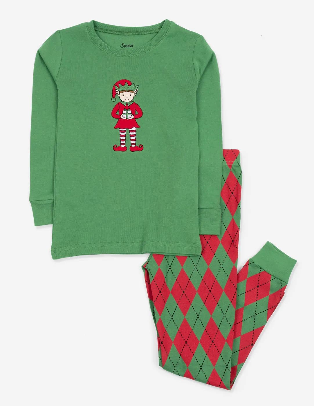 Kids Cotton Red & Green Argyle Elf Pajamas