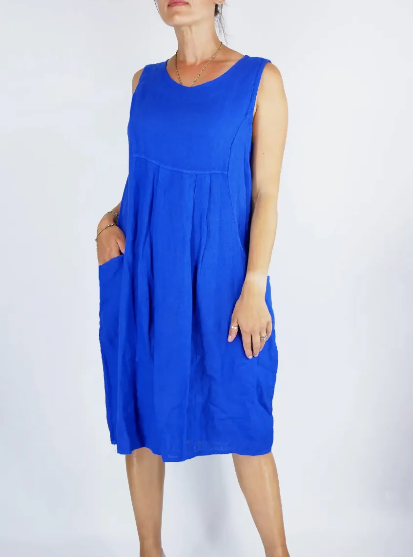 Luca Vanucci dress 1575, sleeveless 2-pocket linen-blend