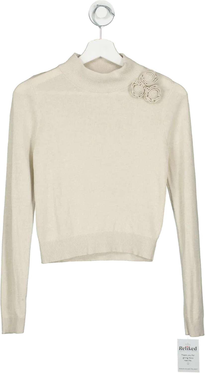 MANGO Cream Lurex Floral Sweater UK S