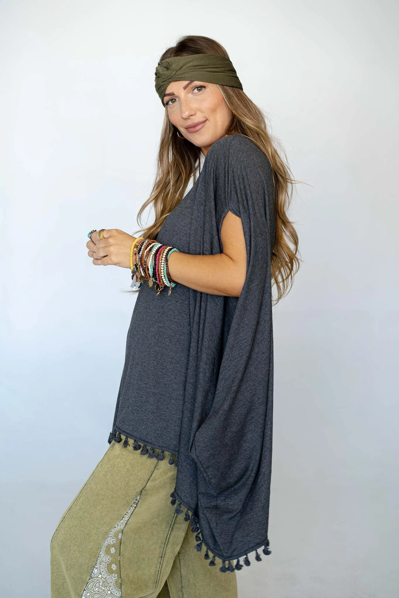 The Wren Tassel Tunic - Charcoal