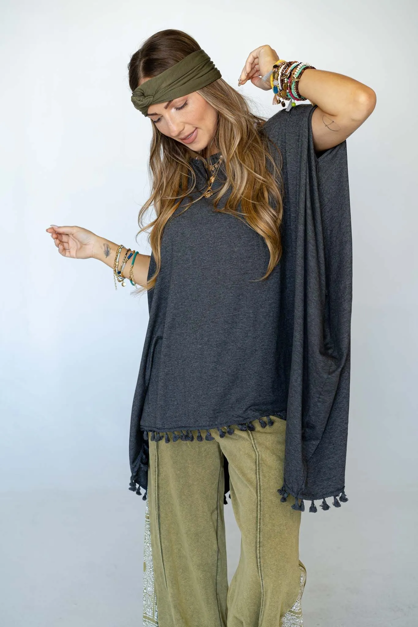 The Wren Tassel Tunic - Charcoal