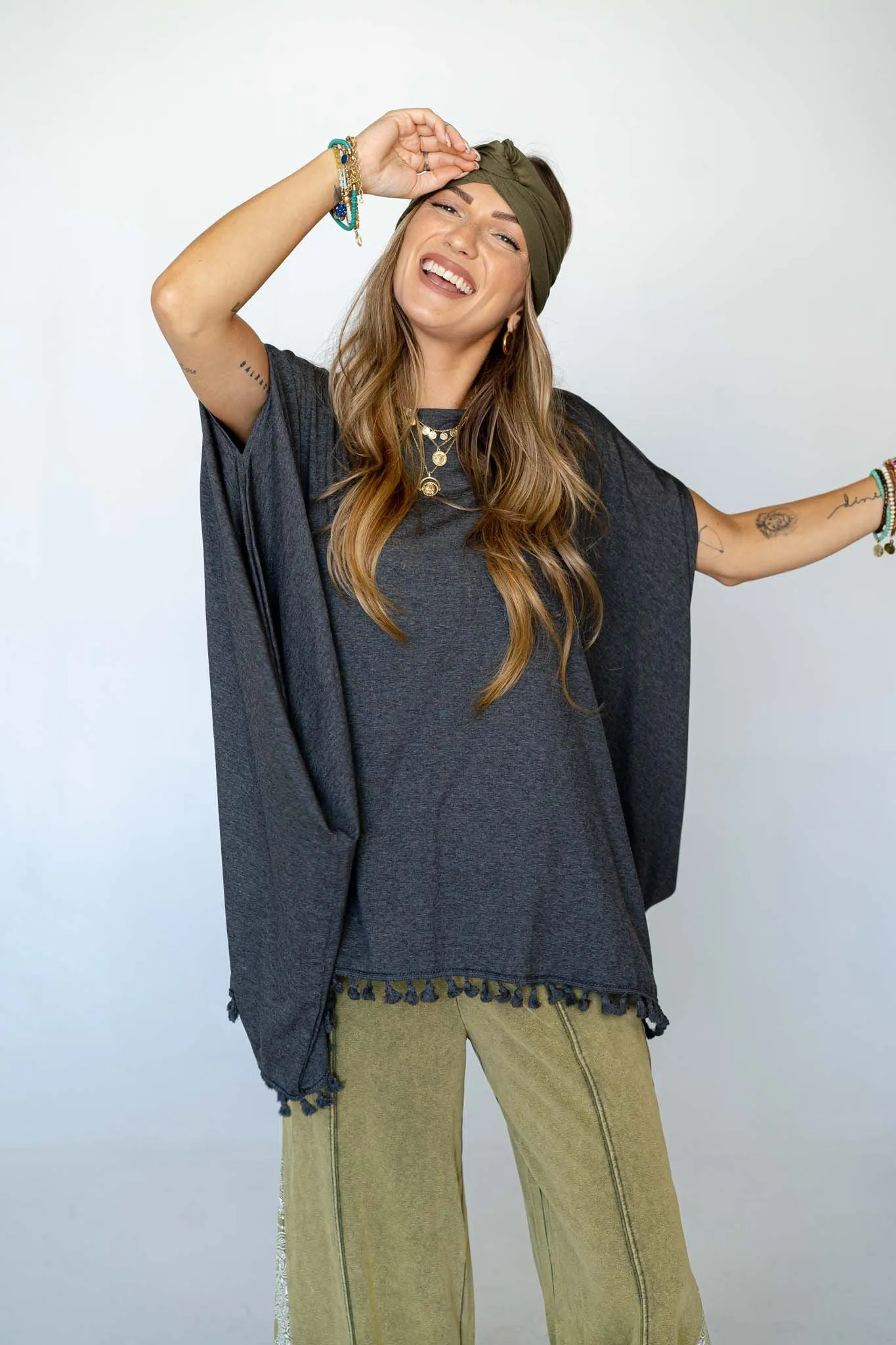 The Wren Tassel Tunic - Charcoal