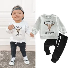 Toddler Boys Solid Color Cartoon Animal Letters Printed Round Neck Sweatshirt and Pants Set